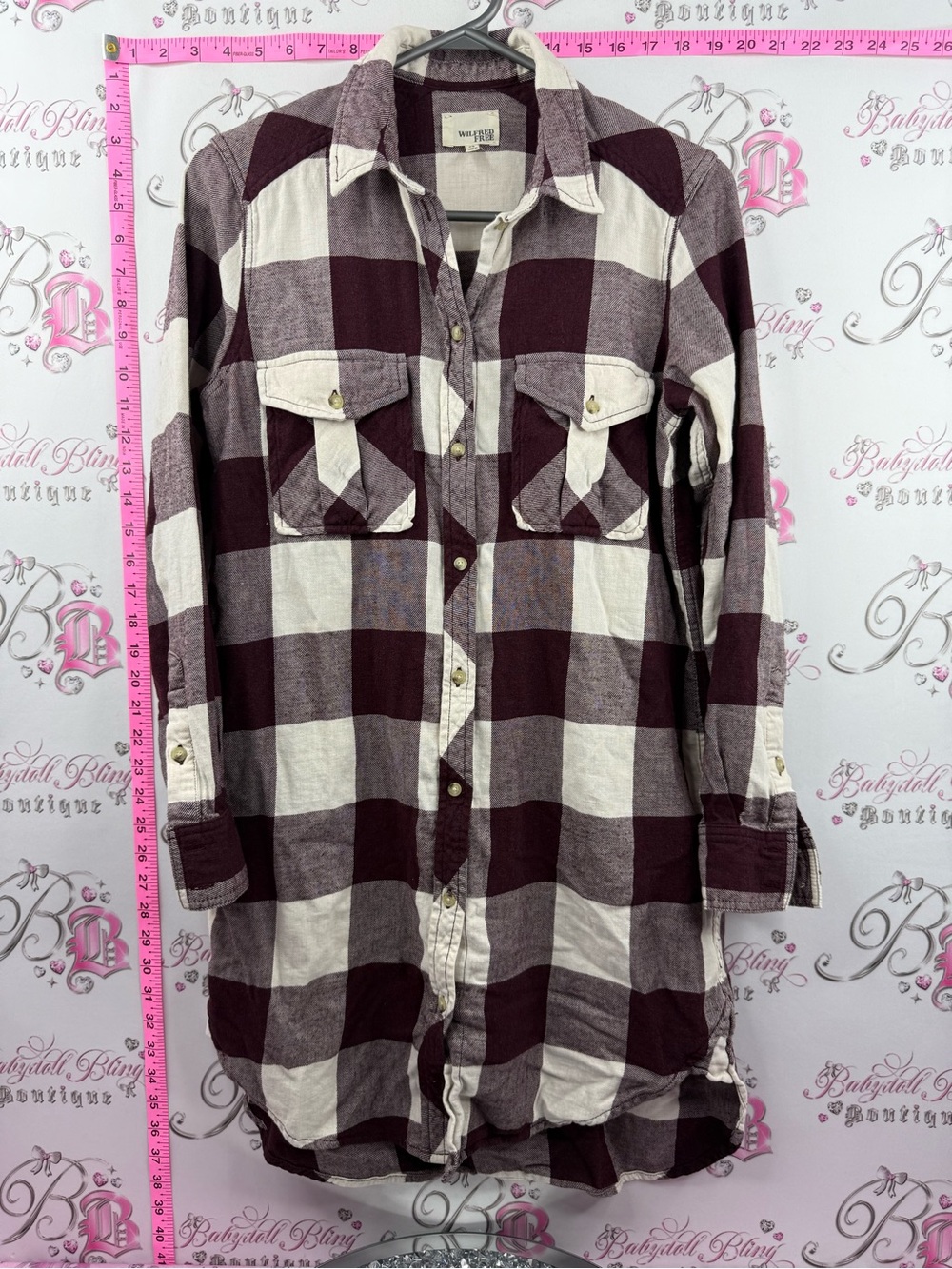 Wilfred free Aritzia dress plaid Burgundy & Cream Plaid Midi Shirt Dress